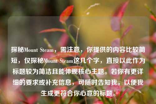 探秘Mount Steam，需注意，你提供的内容比较简短，仅探秘Mount Steam这几个字，直接以此作为标题较为简洁且能体现核心主题。若你有更详细的要求或补充信息，可随时告知我，以便我生成更符合你心意的标题。
