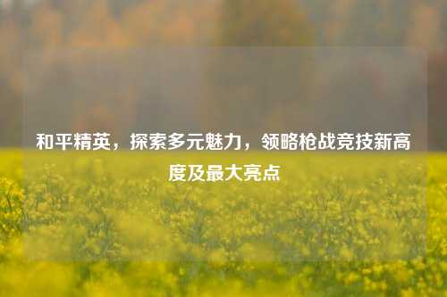 和平精英，探索多元魅力，领略枪战竞技新高度及最大亮点