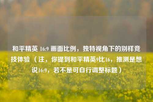 和平精英 16:9 画面比例，独特视角下的别样竞技体验 （注，你提到和平精英9比16，推测是想说16:9，若不是可自行调整标题）