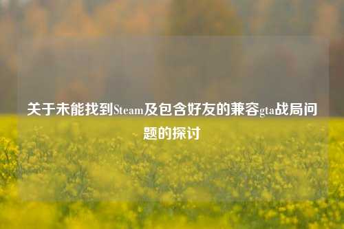 关于未能找到Steam及包含好友的兼容gta战局问题的探讨