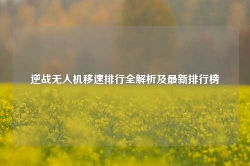 逆战无人机移速排行全解析及最新排行榜