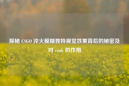 探秘 CSGO 淬火模糊独特视觉效果背后的秘密及对 rank 的作用
