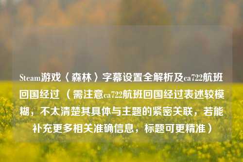 Steam游戏〈森林〉字幕设置全解析及ca722航班回国经过 （需注意ca722航班回国经过表述较模糊，不太清楚其具体与主题的紧密关联，若能补充更多相关准确信息，标题可更精准）