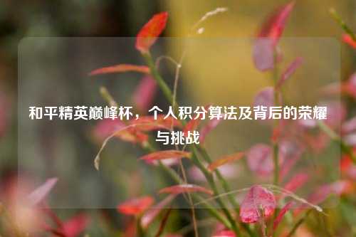 和平精英巅峰杯，个人积分算法及背后的荣耀与挑战