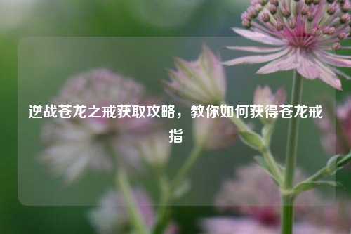 逆战苍龙之戒获取攻略，教你如何获得苍龙戒指