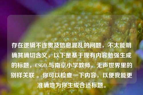存在逻辑不连贯及信息混乱的问题，不太能明确其确切含义，以下是基于现有内容勉强生成的标题，CSGO 与南京小学教师，无声世界里的别样关联 。你可以检查一下内容，以便我能更准确地为你生成合适标题。