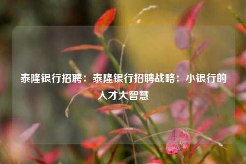 泰隆银行招聘：泰隆银行招聘战略：小银行的人才大智慧